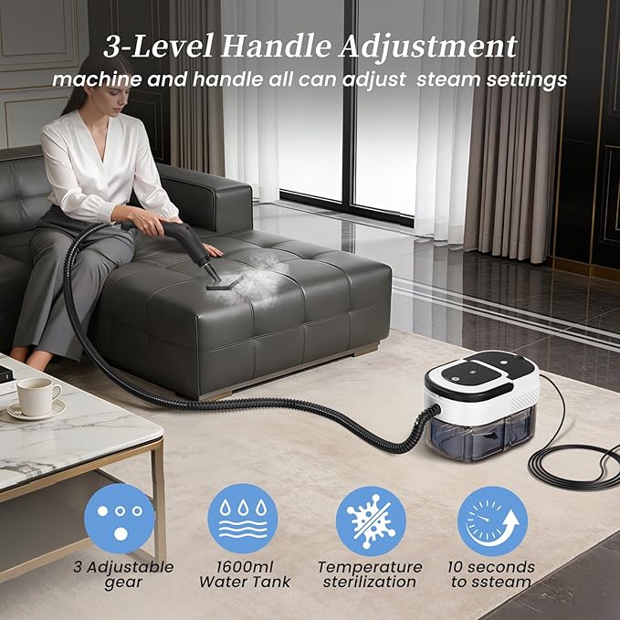 Steam Cleaner for Home & Car-Portable Handheld Steamer for Cleaning 3-Level Adjustable, 15s Heat-Up, Handheld Steam Cleaner for Home