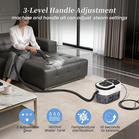 Steam Cleaner for Home & Car-Portable Handheld Steamer for Cleaning 3-Level Adjustable, 15s Heat-Up, Handheld Steam Cleaner for Home