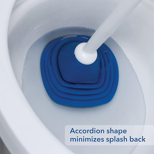 Unger EZ Plunger with No-Drip Carrying Caddy, Tight Seal Toilet Bowl Tool with Portable Holder, Discreet Bathroom Cleaning Supplies, Declogger with Cover, Accordion Shape for Less Splash Back