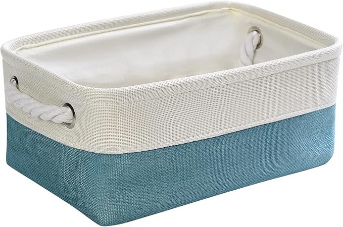 TheWarmHome Fabric Storage Bin with Handles,Storage Basket for Home Storage and Organization, Shelf Basket with Cover for Living Room Bedroom Decor Closet???White & Green,Small ,11.8L??7.9W??5.2H
