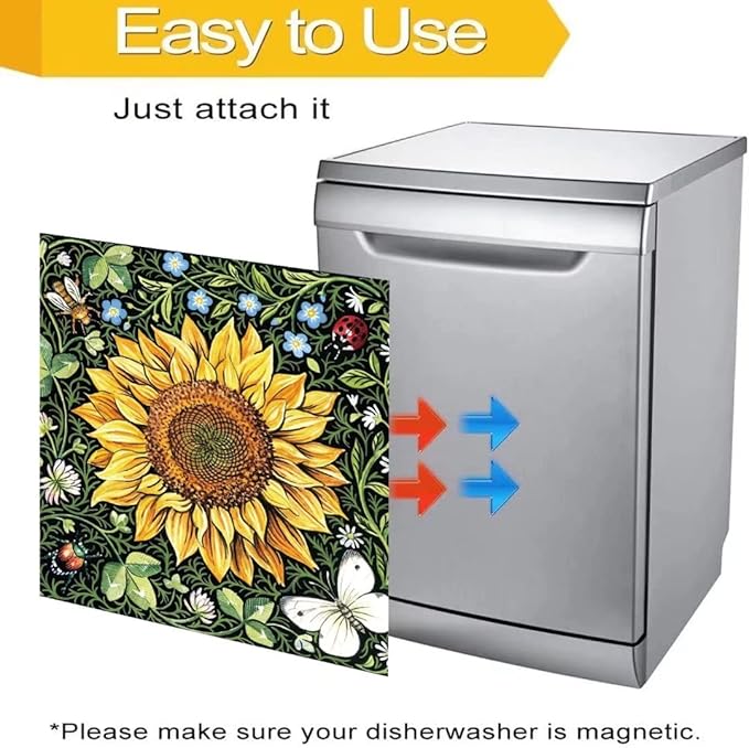 Sunflower Dishwasher Decorative Cover, Home Kitchen Dishwasher Decal Floral Refrigerator Cover Decals, Ordinary 23"x26"INCH