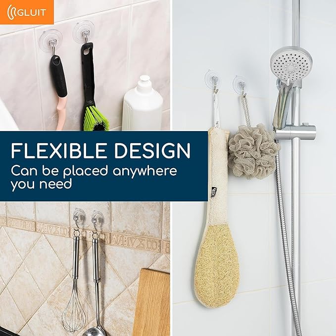 GLUIT Suction Cup Hooks - Utility Hook Wall Hangers for All Purposes Stainless Steel Removable Small Suction Cups for Kitchen Bathroom Shower Wall Window Glass Door 3 lbs (8 Suction Hooks)