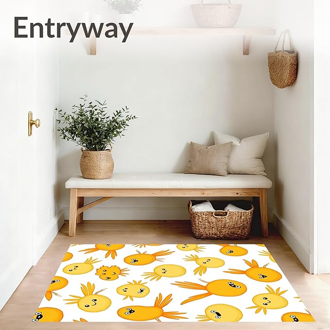 Flatwoven High Traffic Area Rug 6, Cheerful Pond Creatures Design with Playful Graphics, Non Slip, Stain Resistant, Washable Area Rugs for Living Room, Bedroom (Yellow, 6)