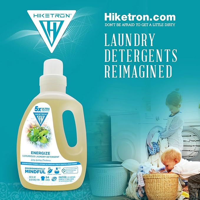Hiketron Energize Liquid Laundry Detergent, 5x Ultra Concentrated, Tough Stains, Long Lasting Scent (80 Fl Oz, Pack of 2)