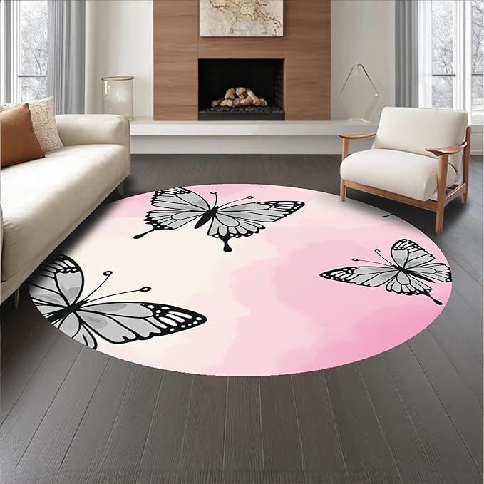 Flatwoven High Traffic Area Rug 6, Enchanted Wings Restroom Accessories, Non Slip, Stain Resistant, Washable Area Rugs for Living Room, Bedroom (Pink, 6)