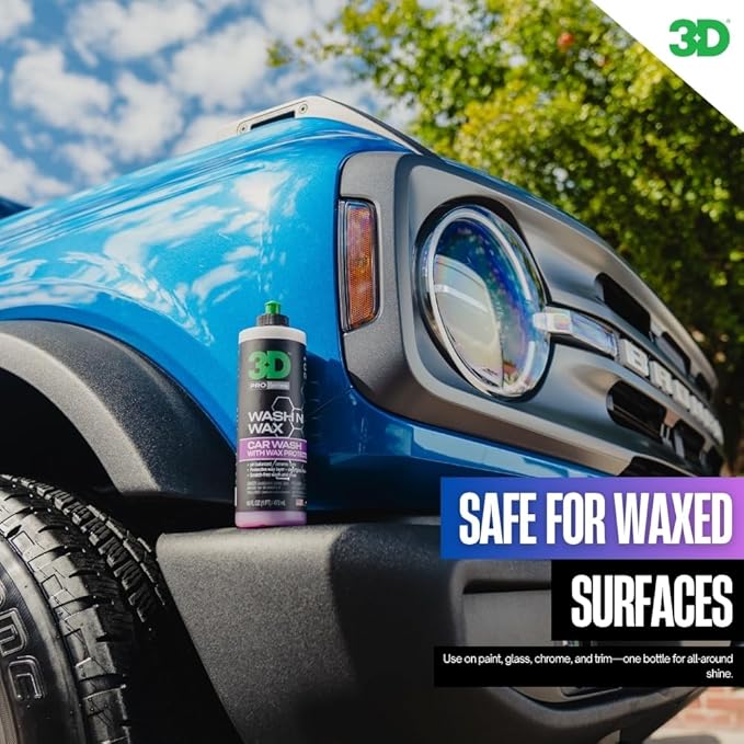 3D Wash N Wax Car Wash Soap - pH Balanced, Easy Rinse, Scratch Free Soap with Wax Protection - 16oz.