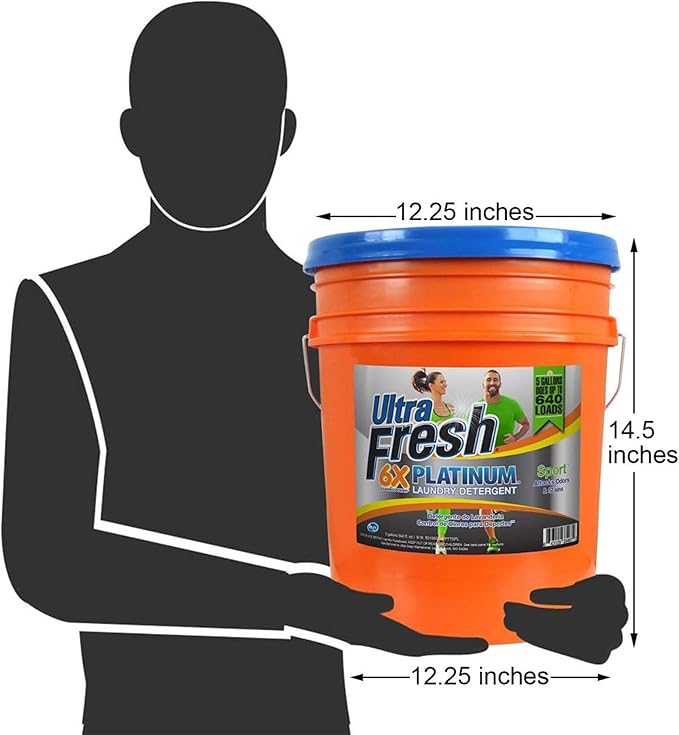 Ultra Fresh Platinum Sport 5 Gallon 6x Laundry Detergent Suitable for All Machine Type and Up to 640 Laundry Loads with Pump (5 Pack)