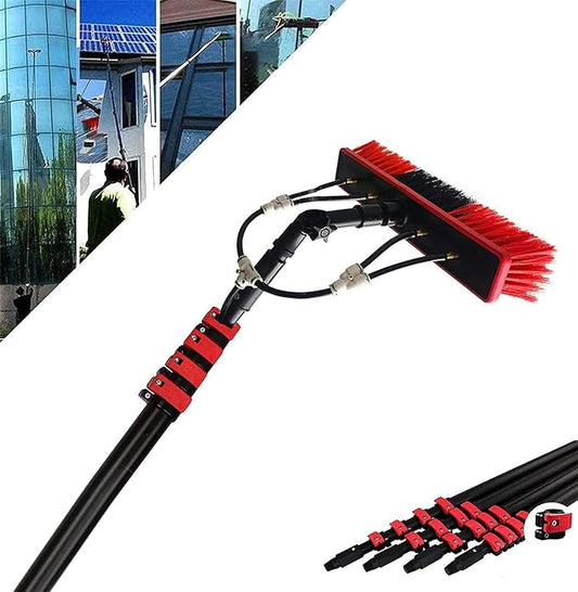 Telescopic Water Fed Pole Window Cleaner Kit - 30cm Brush Head & 20M Hose, Extendable Roof Cleaning Tools for Conservatory & Home Windows, Efficient & Easy to Use