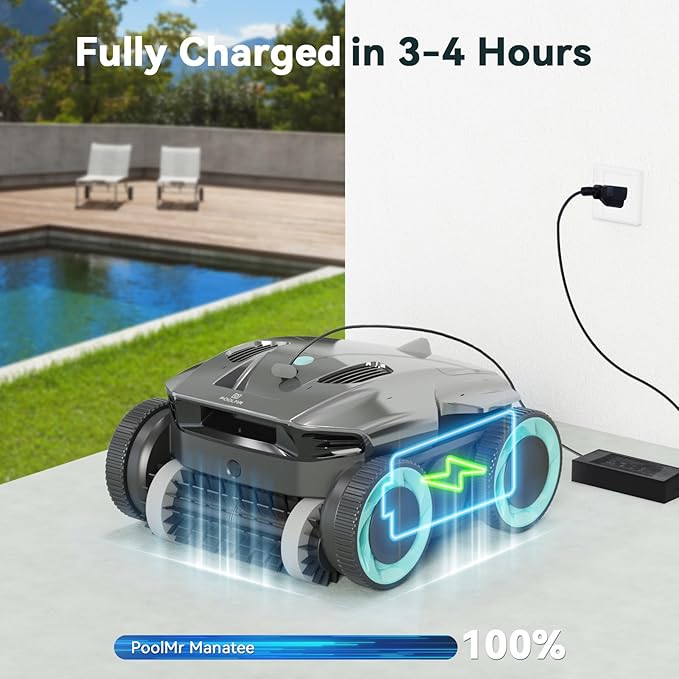 Cordless Robotic Pool Cleaner-Pool Vacuum for In ground Pools with Wall Climbing-120 Mins Running Time, Smart Navigation, 20Gal/Mins Poweful Suction, for Most Pools up to 1,500 Sq.ft, Cyan