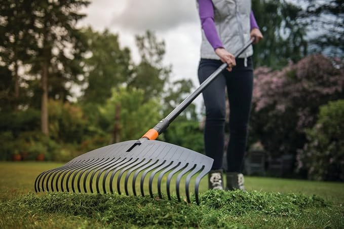 Fiskars QuikFit Leaf Rake L, Tool Head, 25 prongs, Length: 50 cm, Plastic prongs, Black/Orange, 1000642