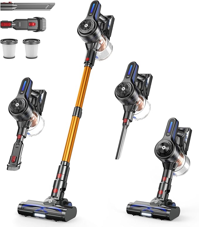 NADALY Cordless Vacuum Cleaner, 500W 40KPa Self-Standing Stick Vacuum with 45-Min Runtime, Anti-Tangle V-Shaped Brush, 1.5L Large Dust Cup, Lightweight for Hardwood Floor Carpet Pet Hair