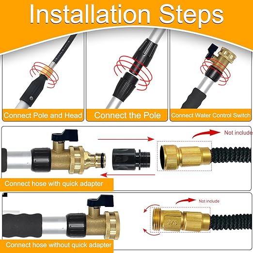 7FT Gutter Cleaning Tools from Ground, Telescopic Rain Gutter Cleaners Tool with Quick Connect Adapter and Heavy Duty Wand for 2nd Story House