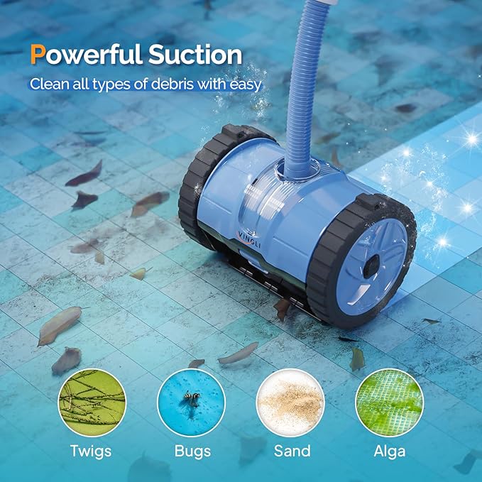 VINGLI Automatic Pool Cleaner for Inground Pools – Suction-Side Pool Vacuum with Powerful Wall-Climbing, 40FT Tangle-Free Hose, Ultra-Quiet Operation – Memory Blue & Gray