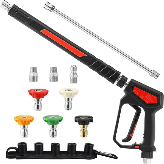 RIDGE WASHER Pressure Washer Gun 5000 PSI, 12 GPM, Power Washer Gun with Stainless Steel Extension Wand, Detachable M22 14 Male to 1/4" Quick Connect, 360° Swivel 3/8'' NPT Thread, M22 Fitting