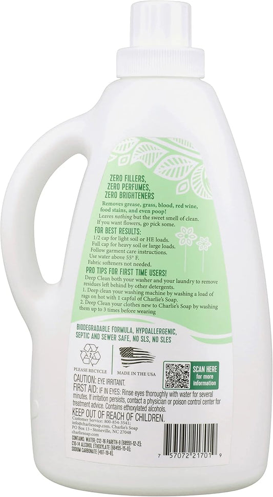 Charlie’s Soap Laundry Liquid (100 Loads, 1 Pack) 75.0 Fl Oz Natural Deep Cleaning Hypoallergenic Laundry Detergent – Eco-Friendly, Safe and Effective