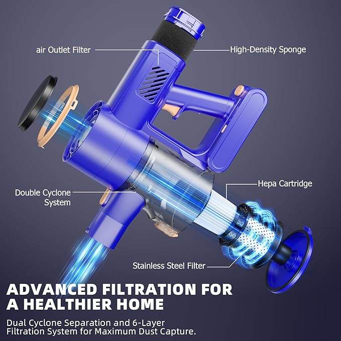 Cordless Vacuum Cleaner, 180° Bendable Wand Stick Vacuum Cleaners with LED Touch Screen, 8-in-1 Lightweight Rechargeable Vacuum with 1.5L Dust Cup for Home Hard Floor Low-Pile Carpet