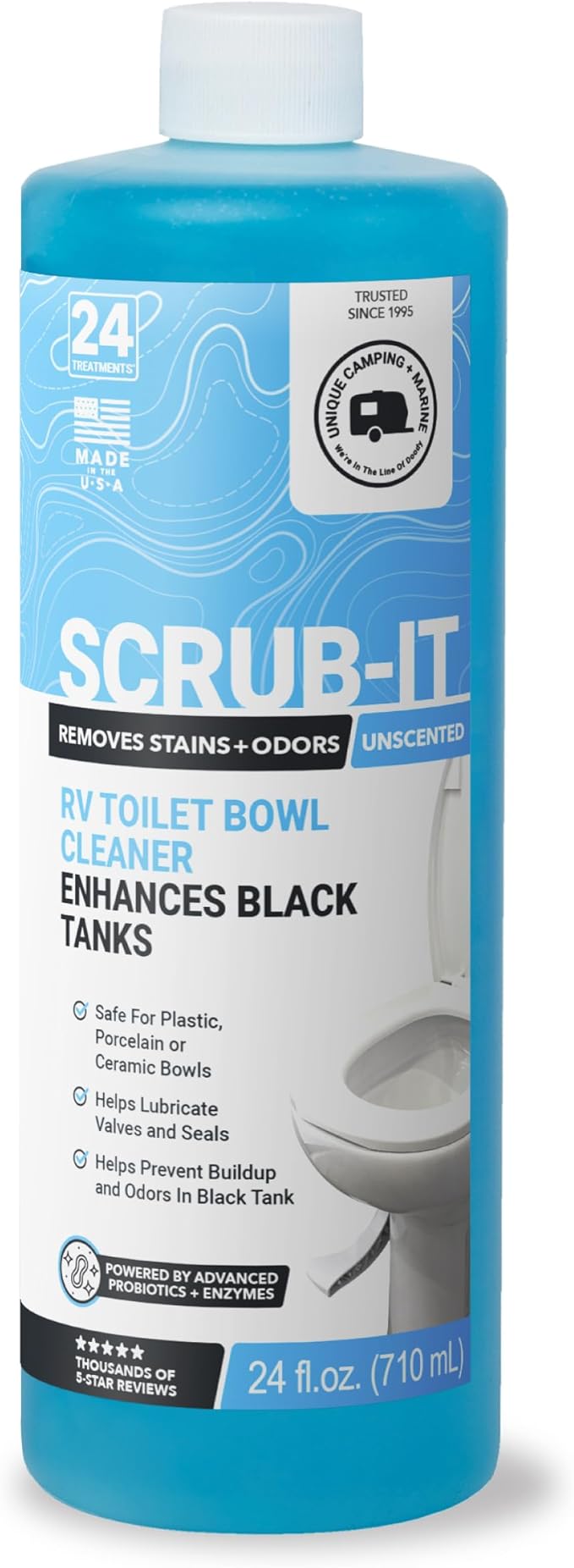 Unique Scrub-It RV Toilet Bowl Cleaner Liquid - Helps Remove Stink, Stains and Debris - Safe on All Toilet Types (24 oz)