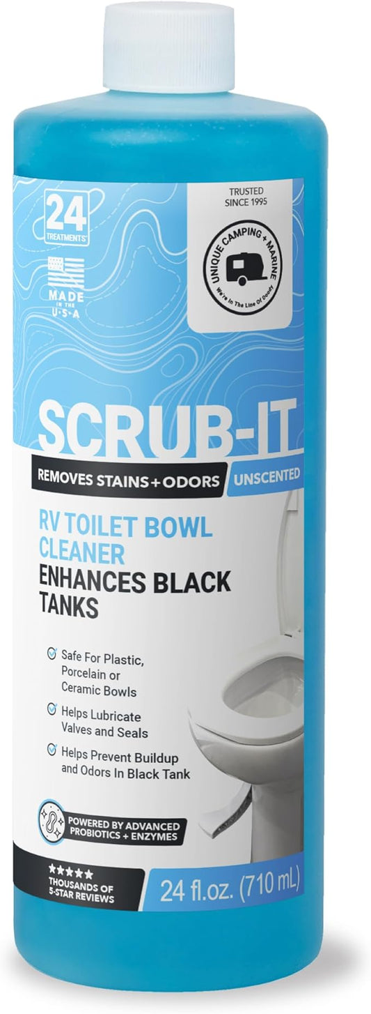 Unique Scrub-It RV Toilet Bowl Cleaner Liquid - Helps Remove Stink, Stains and Debris - Safe on All Toilet Types (24 oz)