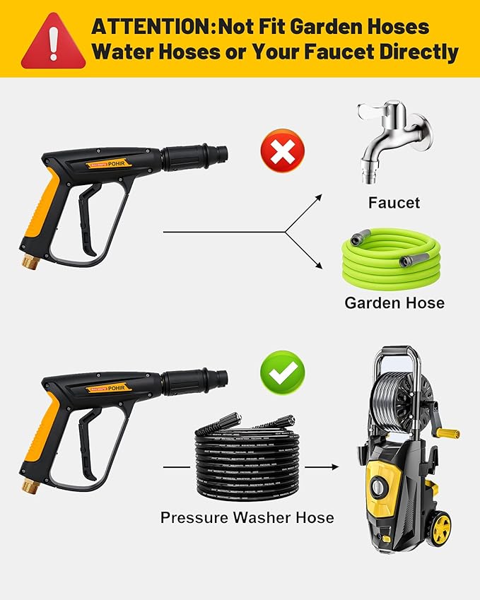 Pressure Washer Gun 3000PSI with Spray Nozzle Adjustable and M22 14mm/15mm Fitting, Electric Power Washer Gun for Garden Yard Cleaning Car Wash