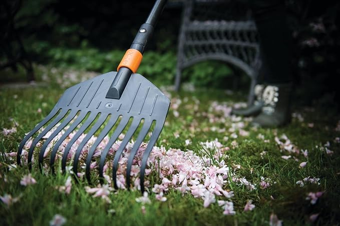 Fiskars Leaf Broom, Tool Head, Small, 11 Tines, Width: 21.3 cm, Plastic Tines, Black/Orange, QuikFit, 1000659