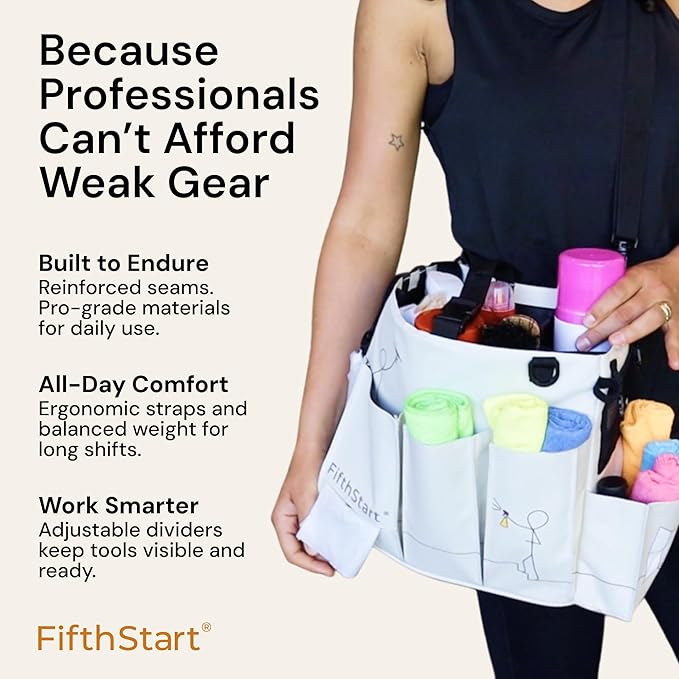 FifthStart Multiuse Cleaning Caddy - Diaper Caddy with Waist, Shoulder Strap, 9 Pockets, Mesh Base & Adjustable Compartments - Cleaning Supplies Organizer (Yellow Floral, Large)