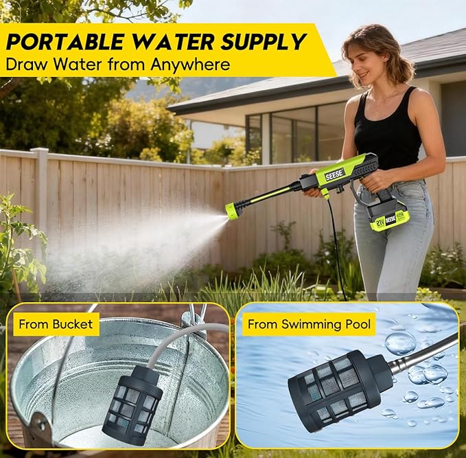 Cordless Pressure Washer Gun: 1200 PSI Portable Electric Washer for Vehicle, Driveway & Deck - Ergonomic Handle Design with 30min Runtime & 6-in-1 Nozzle