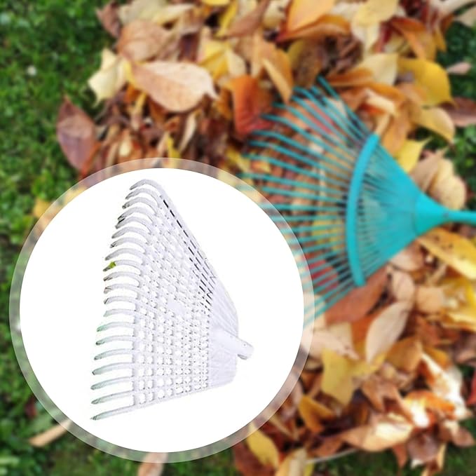 Lawn Rake Head Gardening Leaf Removal Tool Easily Install Heavy Duty with 20 for Patio Fallen Leaves Yard Flowers Beds , White