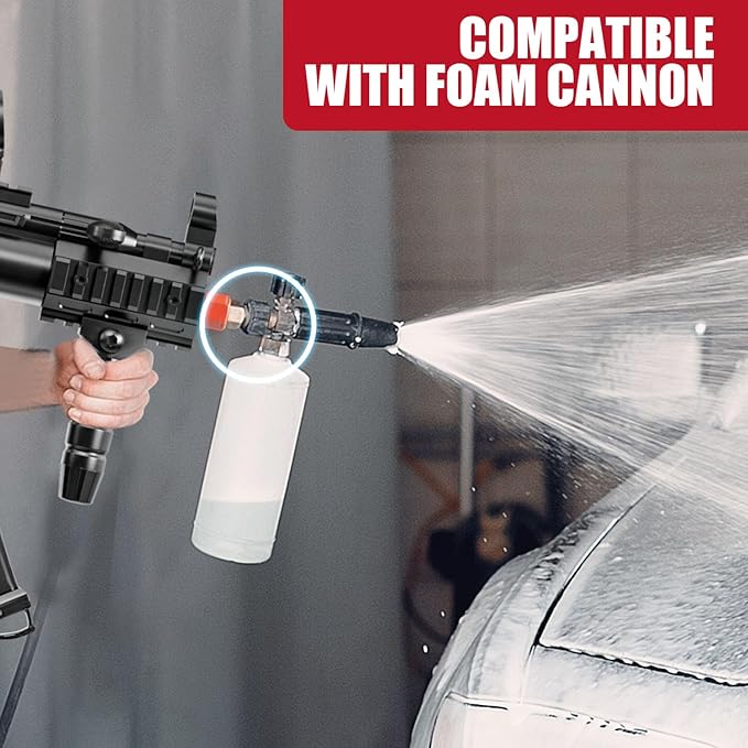 MP5 Model Pressure Washer Gun with Swivel & 4 Nozzles, 3600 PSI High Pressure Spray Gun with 3/8" Quick Connect Plug, Swivel Gun Compatible with Foam Cannon, Power Washer Accessories (Black)