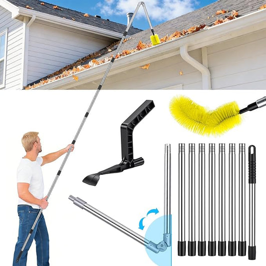 Hysagtek 13FT Gutter Cleaning Tools - Adjustable Long-Reach Rain Gutter Cleaning Brush, No Ladder Needed Removes Leaf Debris from Roof Gutters, Leaf Cleaning Kit with Brushes & Shovel