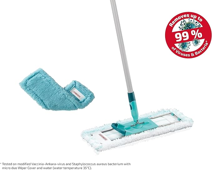 Leifheit Profi XL Floor Washer, Microfibre mop with Micro Duo & Static Plus Washable Covers, 140 cm Steel Handle, Flat Broom, Household Accessory for All Types of Floors, 360° Head
