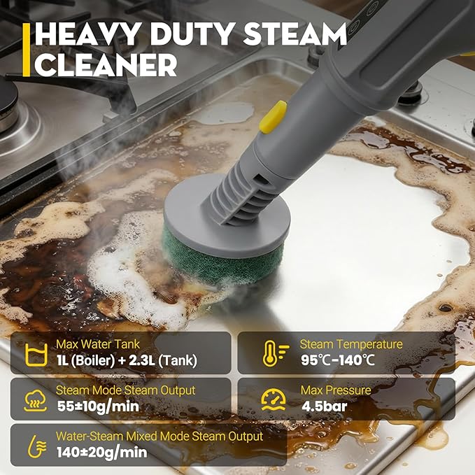 Steam Cleaner, Chemical-Free High-Pressure Commercial Steamer Cleaner with Unlimited Steam Injection, Fast Heat-Up, 2.2L Capacity, 14 Accessories for Floors, Grout, Upholstery (gray)