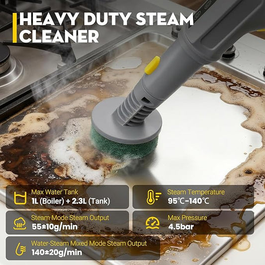 Steam Cleaner, Chemical-Free High-Pressure Commercial Steamer Cleaner with Unlimited Steam Injection, Fast Heat-Up, 2.2L Capacity, 14 Accessories for Floors, Grout, Upholstery (gray)