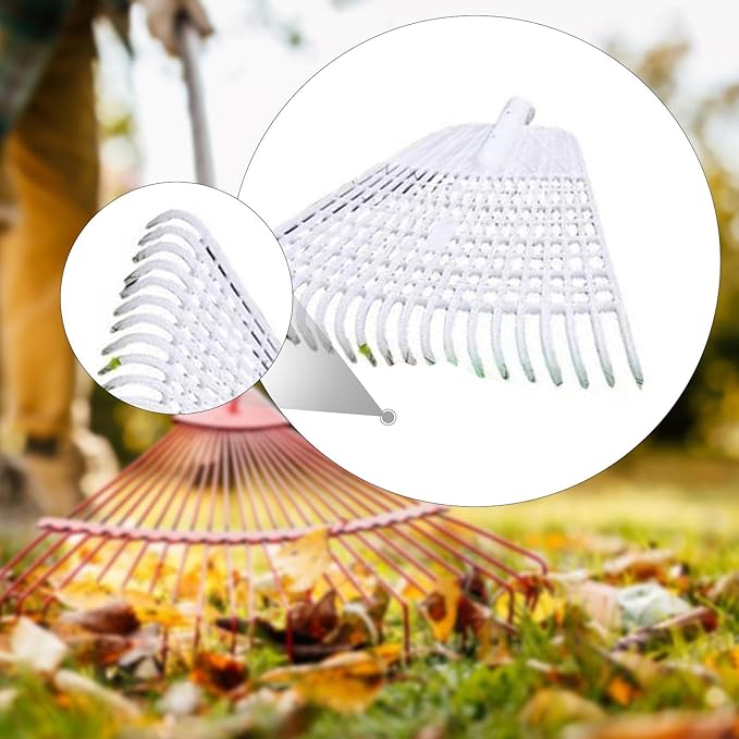 Lawn Rake Head Gardening Leaf Removal Tool Easily Install Heavy Duty with 20 for Patio Fallen Leaves Yard Flowers Beds , White