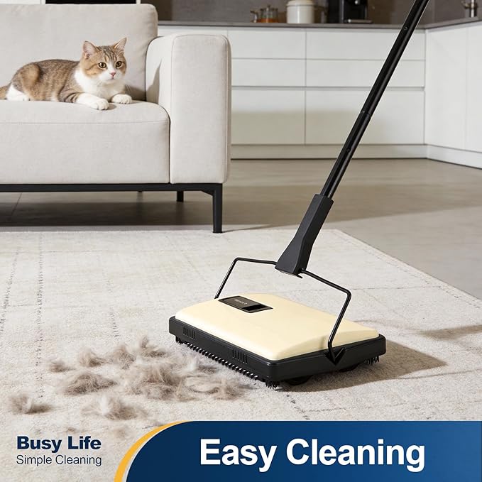Yocada Manual Carpet Sweeper Cleaner Household Sweeper Lightweight Hand Push Non-Electric for Home Office Low&Undercoat Carpets Rugs Pet Hair Dust Scraps Paper Small Rubbish Cleaning 1*Extra Brush