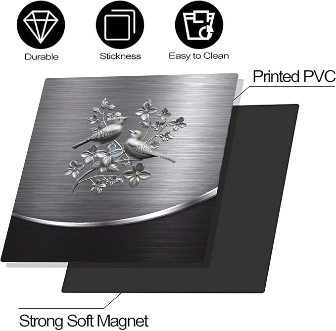 Grey Metal Silver Pattern Dishwasher Cover Sheet Magnetic Bird Flower Polishing Steelbird Dishwasher Skin Decor Silver Texture 23X26 INCH Magnet Rerigerator Wrap Kitchen Panel Full Decal