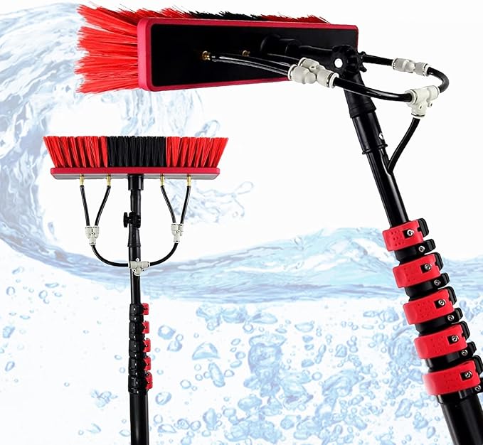 Window Cleaning Pole, Water Fed Telescopic Window Cleaning Brush, Extendable Cleaner Roof Cleaning Tools Window Cleaner Kit for Photovoltaic Panel, Trucks, Bus, Cars,18ft/5.4m-55cmBrushhead