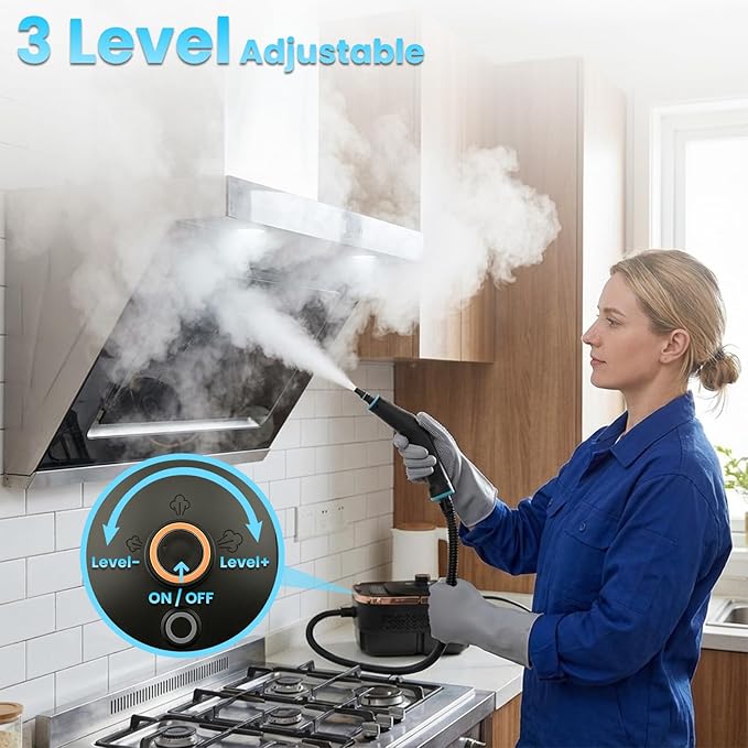 Handle Steam Cleaner, 2500W Steam Cleaner for Home, 3-Level Adjustable Handle,15s Heat-Up, Portable Steamer for Cleaning Car, Dirt, Grout, Couch, Furniture, Grease,Tile