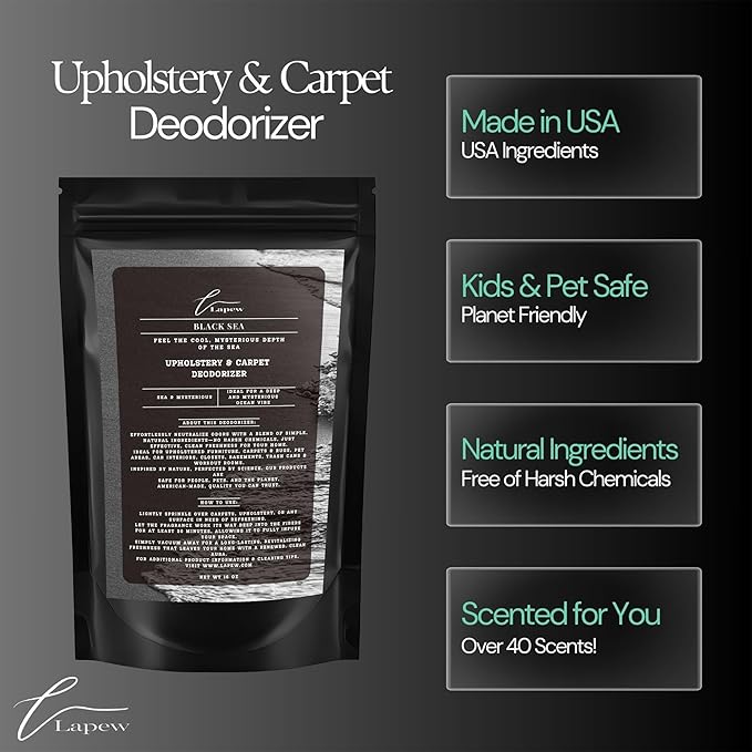 Lapew Black Sea Scented Cleaning Bundle | Carpet Deodorizer Powder (16 oz) & Mop Soap Concentrate (36 oz) | Pet-Friendly Odor Eliminator