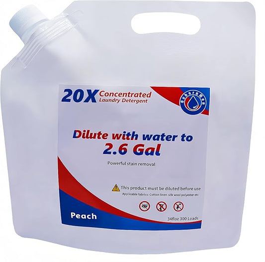 Liquid Laundry Detergent Refill, 20X Concentrated Bulk (Makes 2.6 Gal / 300 Loads) Stain & Odor Fighter, HE Compatible, Great Value for Large Families