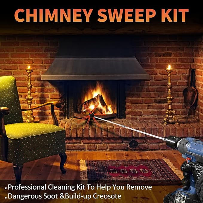 Sealegend 39 Feet Chimney Sweep Kit Chimney Brush, Chimney Cleaning Kit and Rotary Chimney Cleaning System, Fireplace Brush Tool with 12 Nylon Flexible Rods