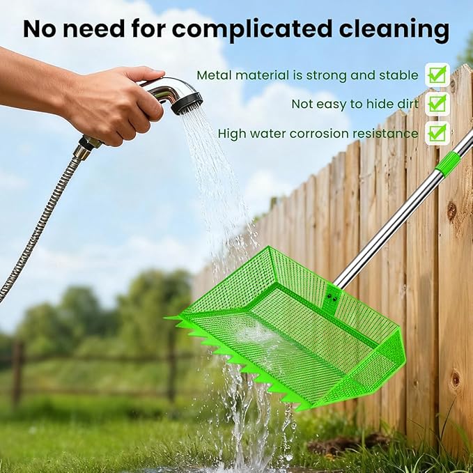 2026 Latest 12inch 2-in-1 Chicken Poop Scooper & Rake with Handle, Heavy-Duty Metal Chicken Coop Scoop for Sand Sifting Shovel Litter Scooper for Farm House Chicken Coop Cleaning Tools Accessories
