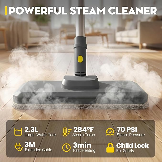 Steam Cleaner, Chemical-Free High-Pressure Commercial Steamer Cleaner with Unlimited Steam Injection, Fast Heat-Up, 2.2L Capacity, 14 Accessories for Floors, Grout, Upholstery (gray)