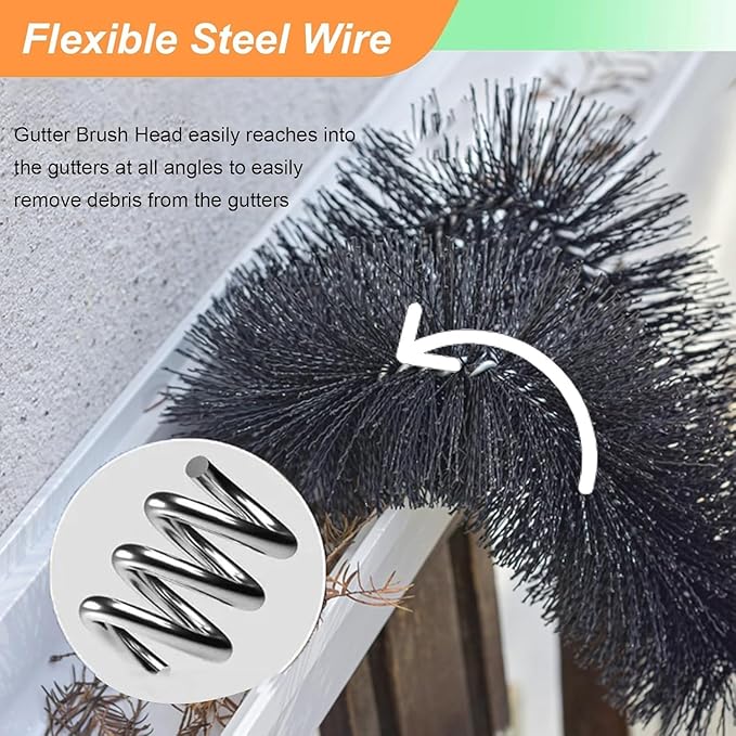 Gutter Cleaner Tools From Ground For Rooftops Wet Leaves, Gutter Cleaning Tools with 3 Brush Heads, Gutter Brush with Telescoping Handle to Unclog Downspouts(7.5ft)