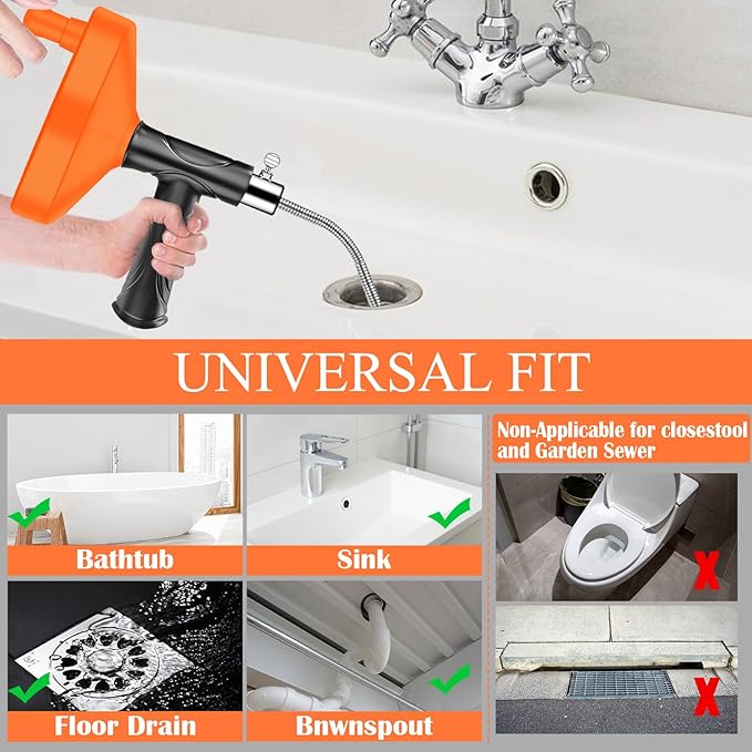 33 Feet Drain Snake Auger, Plumbing Snake Drain Hair Clog Removal Tool, Sink Unclogger, Heavy Duty Toilet Snake Auger, Cleaner Tool for Bathroom Kitchen Tub Shower Drain Clog Remover with Gloves