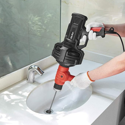 XtremepowerUS Handheld Portable Auto Feed Snake Drain Auger Corded Operated Unclog Sink Clog Pipe Cleaner Plumbing Power Tube 25' ft Cable