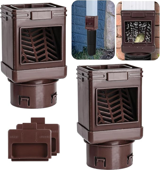 Downspout Filter,Leaf Removers,Downspout Filters, Downspout Screen Filters 2X3 and 3X4 drainpipe, (2-pack Brown)