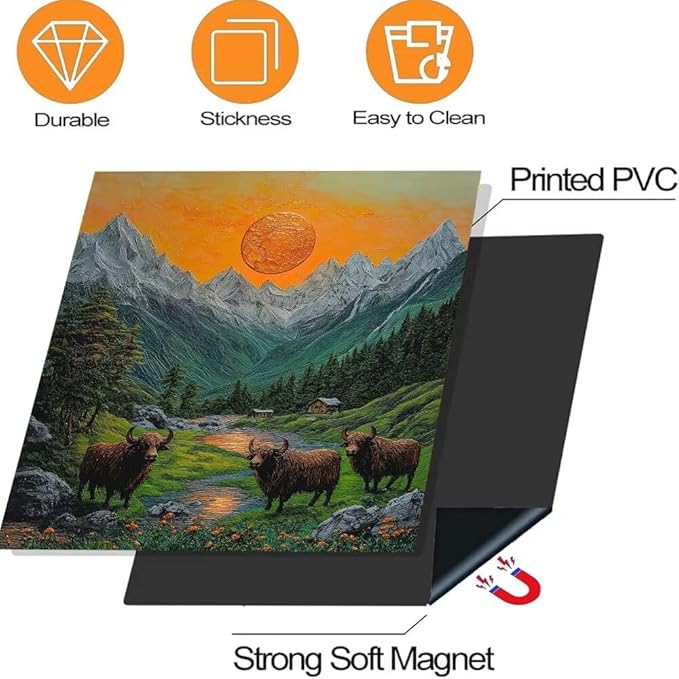 Mountain Landscape Kitchen Decor Dishwasher Magnet Cover Decal, Highland Cattle Sunset Scene Magnetic Dish Washer Panel Door Vinyl Sticker, Refrigerator Magnets,Easy to Clean, 23 x 26 inch