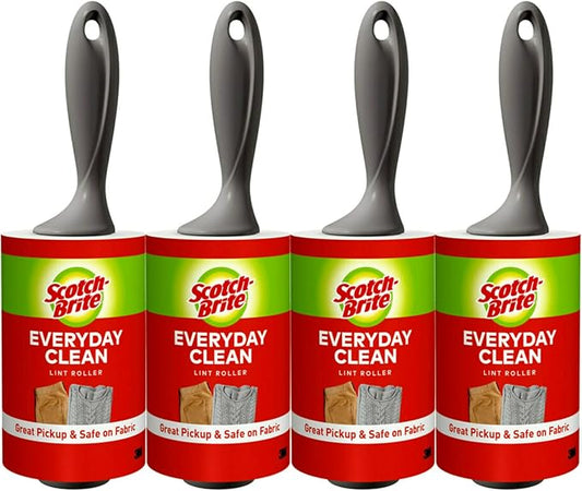 Scotch-Brite Everyday Clean Lint Roller, Scotch Brand Adhesive, Pet Hair & Lint Remover for Clothes, Furniture & Car, 4 in x 54.2 ft Each, 4 Pack, 380 Sheets Total by Unknown