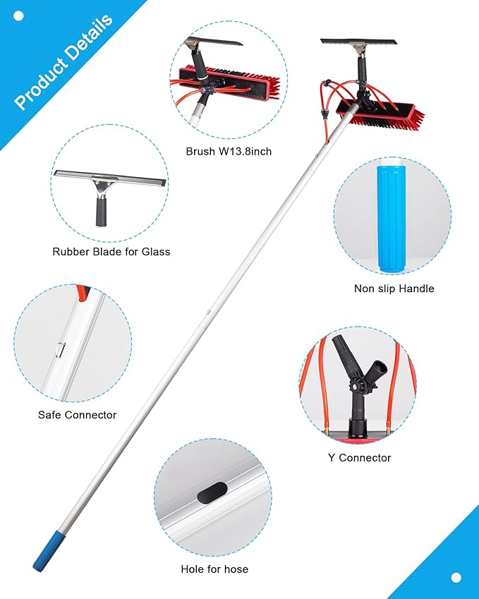 16.5ft Solar Panel Cleaning Brush & Squeegee, 2 Dusting Brush, Lightweight & Extendable Poles, Water Fed Poles Kit, Upgrade Window Washing Equipment