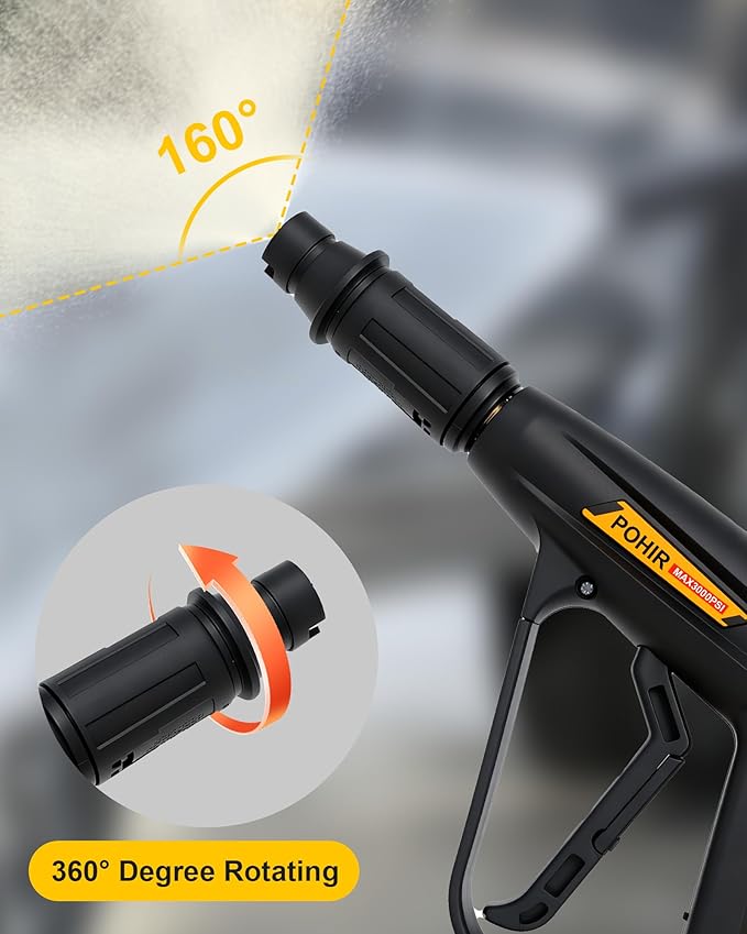 Pressure Washer Gun 3000PSI with Spray Nozzle Adjustable and M22 14mm/15mm Fitting, Electric Power Washer Gun for Garden Yard Cleaning Car Wash